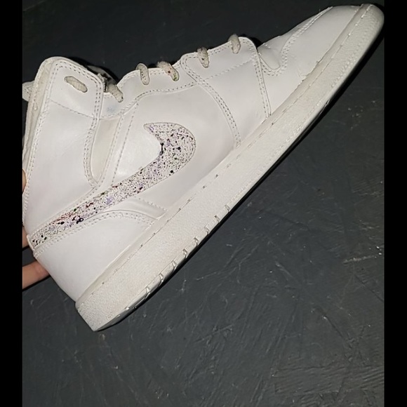 Custom all white paint splattered jordan 1 mid